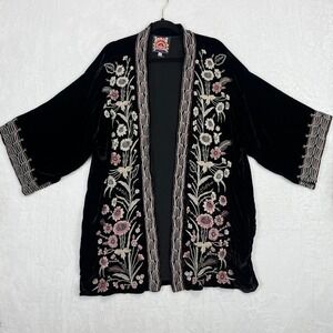Johnny Was Velvet Embroidered Rosa Kimono Women's XL Black Floral‎ Boho